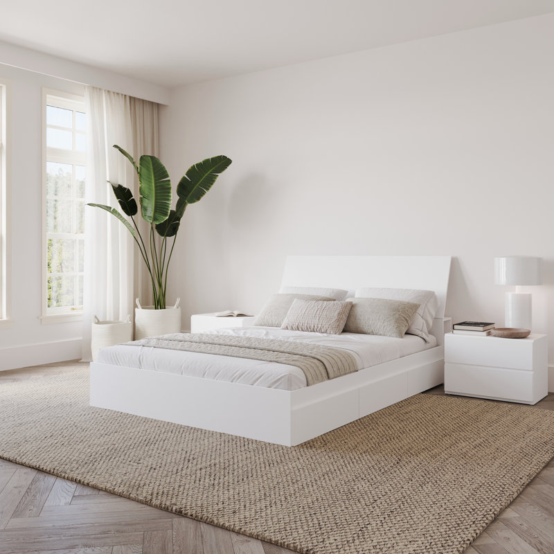 Ensemble de chambre à coucher avec rangement réversible 3 pièces Porter, Double, Blanc