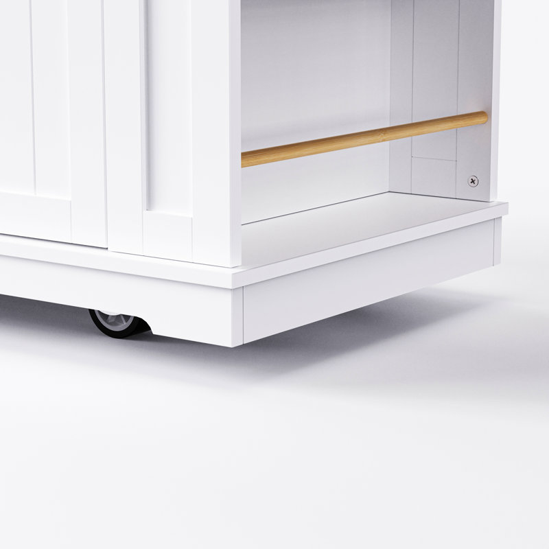 48Inch Large Kitchen Island With 2 Bar Stools, Power Outlet, Door Internal Storage Rack, Kitchen Storage Cart On 5 Wheels With Drop Leaf, 5 Open Side Racks, 2 Drawers,For Kitchen,Dining Room