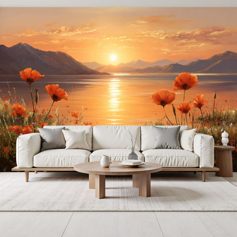 Papier peint adhésif auto-adhésif Sunset Lake Mountain, L 96 po x l 69 po