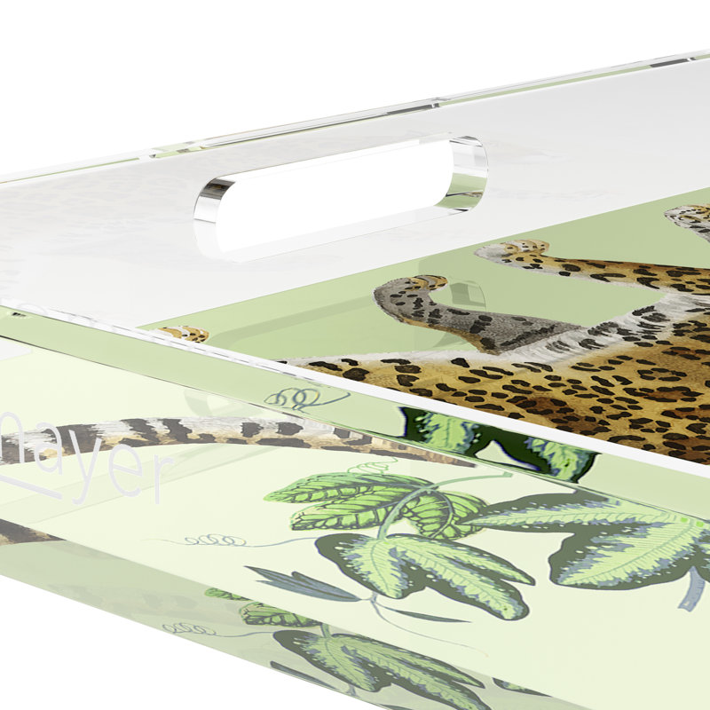 Leopard Seeing Double Acrylic Square Decorative Tray, 12"W x 12"D x 2"H, Avocado
