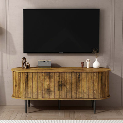 Meuble télé, console de télévision moderne de 47 po avec compartiment de rangement et porte coulissante, centre de divertissement pour jeux vidéo avec armoire pour salon, chambre à coucher, bureau