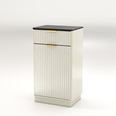 Tilt-Out 10 Gallon Trash Can Cabinet With Pull-Out Bin And Drawer, Woodgrain Finish For Kitchen Recycling