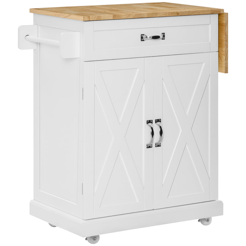 Îlot de cuisine pliable avec tiroir de rangement, chariot utilitaire roulant, Blanc