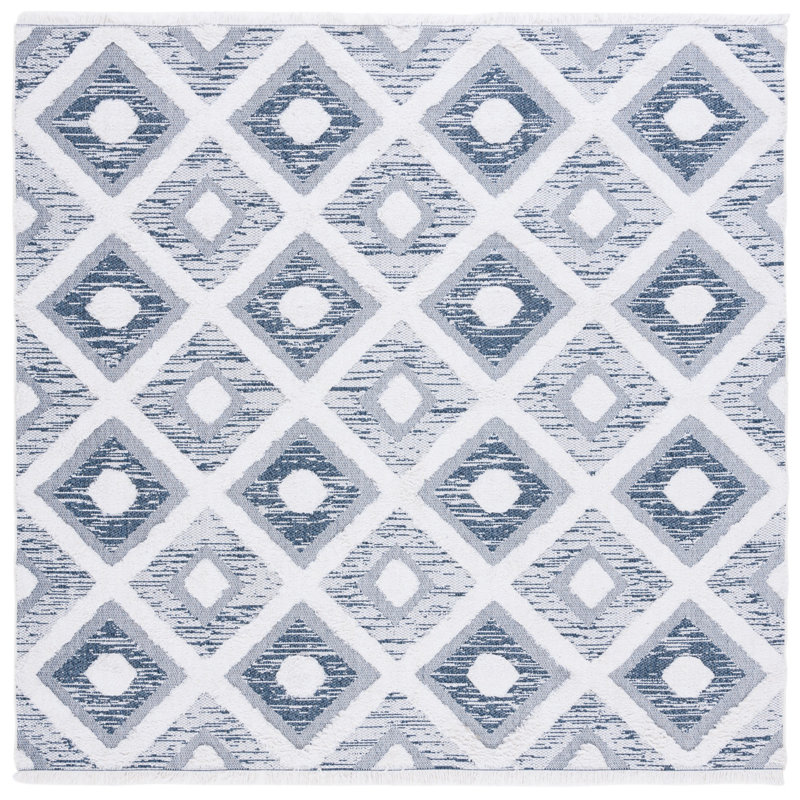 Tignall Geometric Area Rug in Navy / Ivory, Square 6'4"