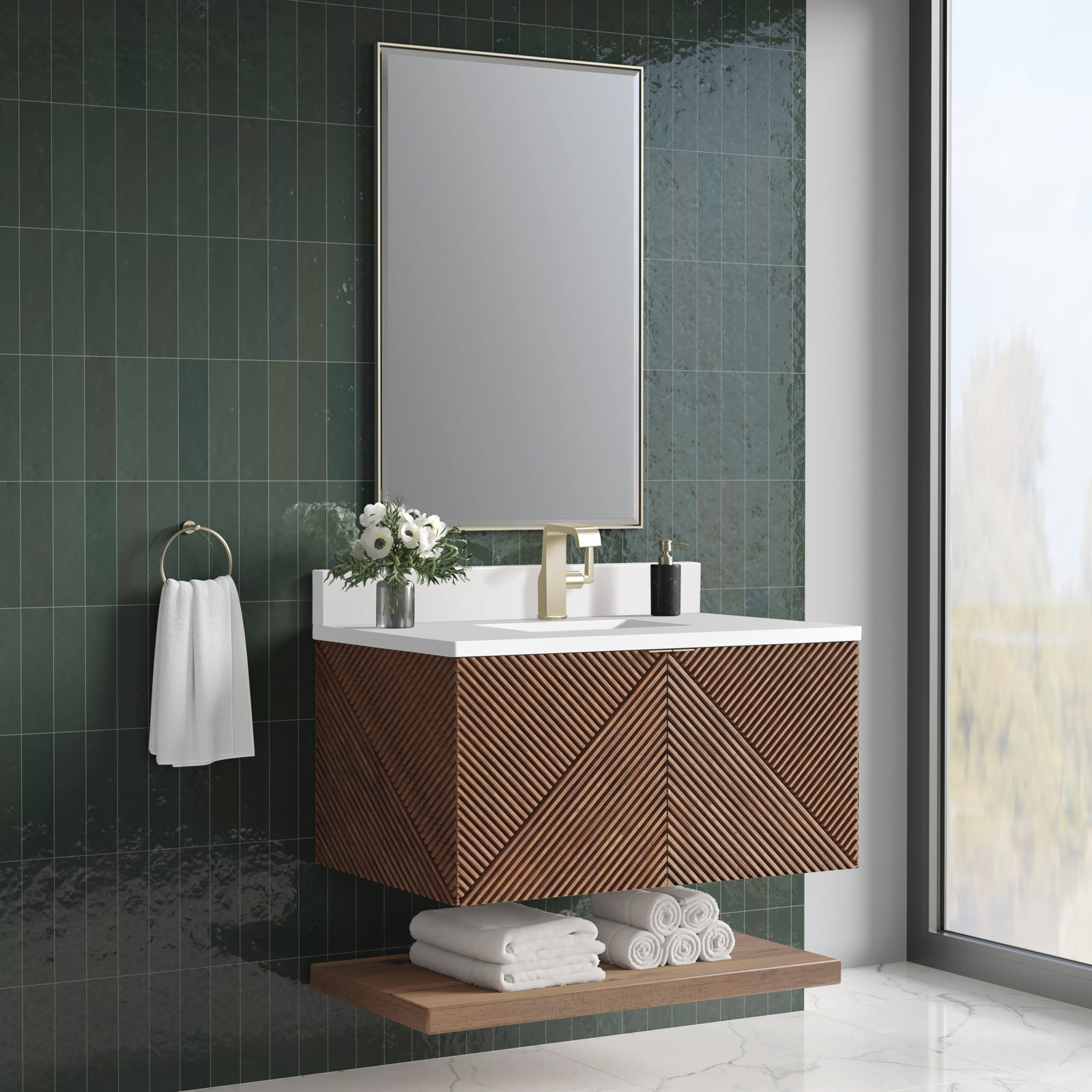 Marcello 36'' Single Bathroom Vanity, White Zeus, Single-Hole