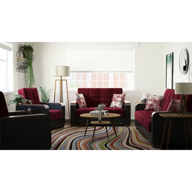 Convertible Armchair In Burgundy With Storage - For Space Efficiency Upholstered Armchair, Microfiber Practical Stylish Home Addition