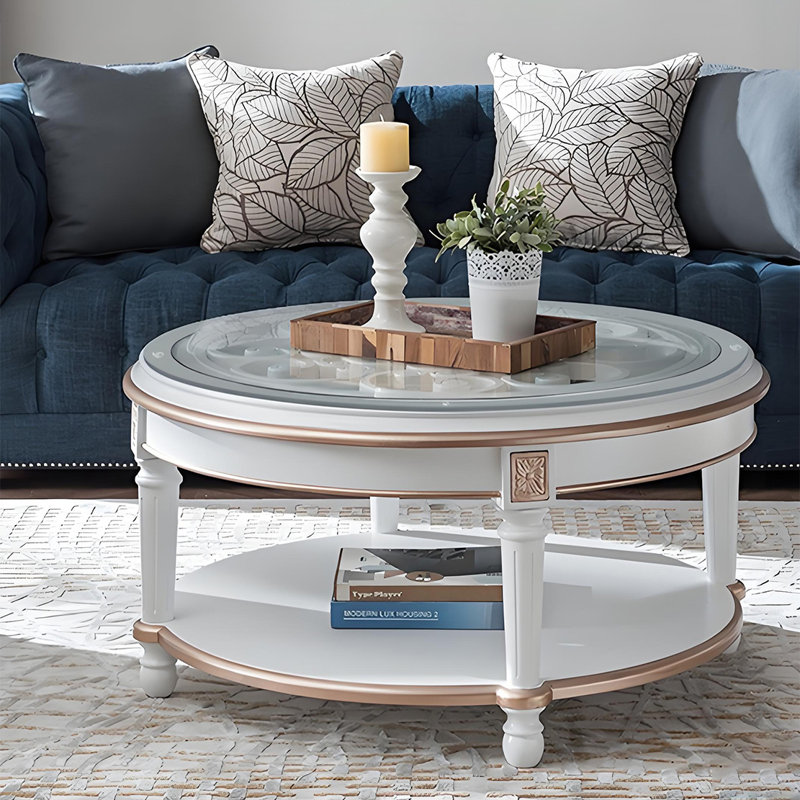 Table basse de style américain rétro, H 20,47 po x L 39,37 po x l 39,37 po, Beige
