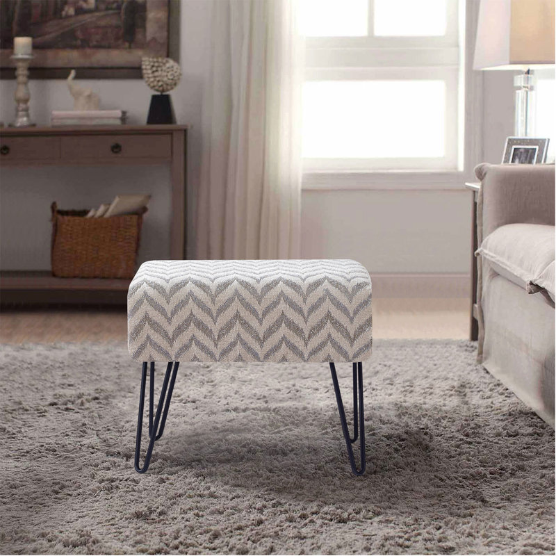 48.3cm Wide Rectangle Chevron Standard Ottoman, Silver