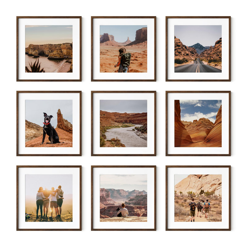 Cadre photo - ensemble de 9, Noyer, 16 po x 16 po, 20 po x 20 po