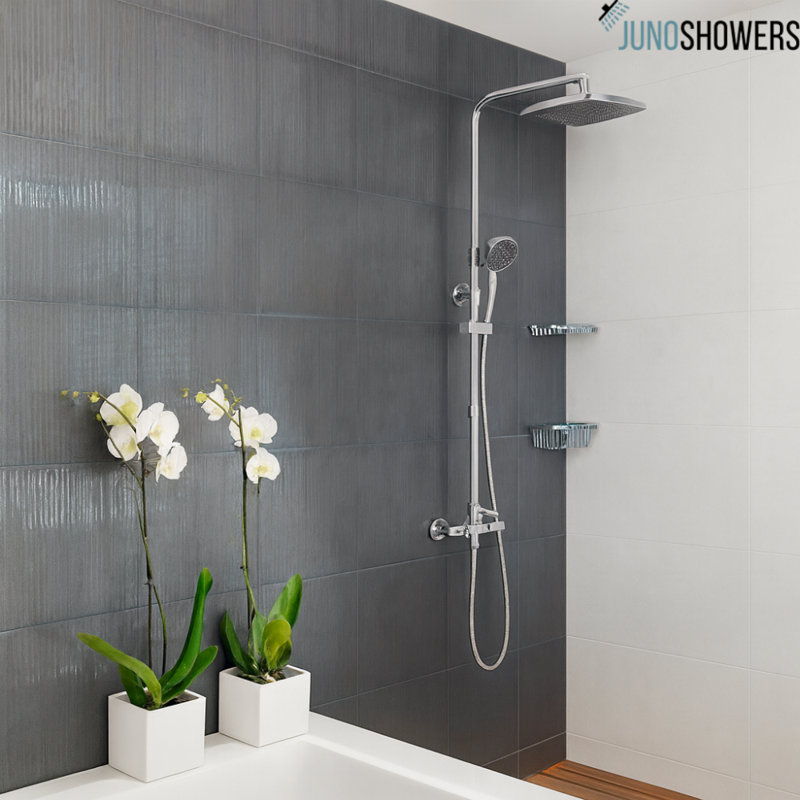Juno Nella 8 x 10 Chrome Finish Brass Rain Shower Head Set with Handheld Shower