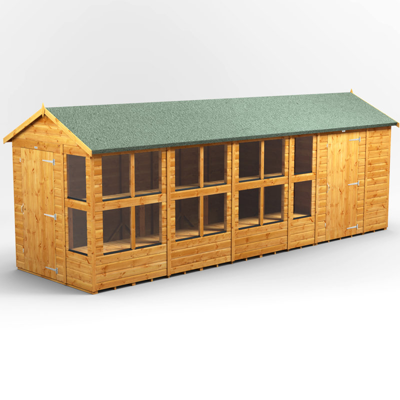 Powersheds 20 x 6ft Timber Tongue & Groove Apex Potting Shed Combi (includes 6ft Side Store)