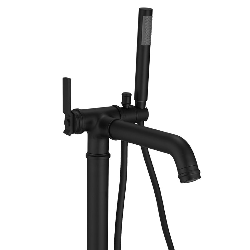 Single-Handle Floor Mount Industrial Style Claw Foot Tub Faucet Roman Tub Faucet With Hand Shower In. Matte Black