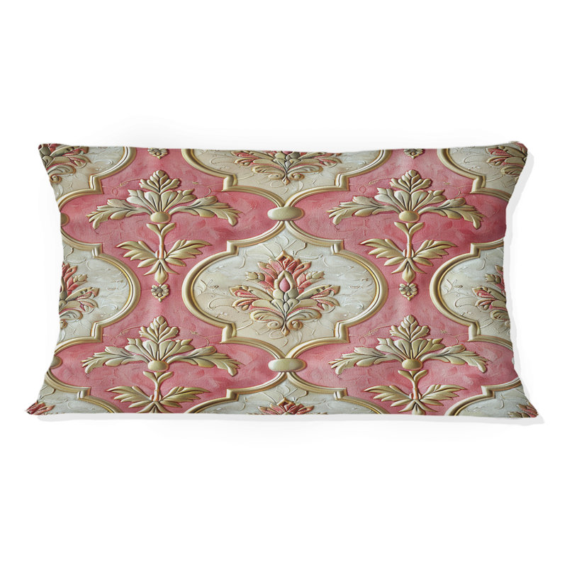 Treillis traditionnel rose et doré - coussin lombaire traditionnel