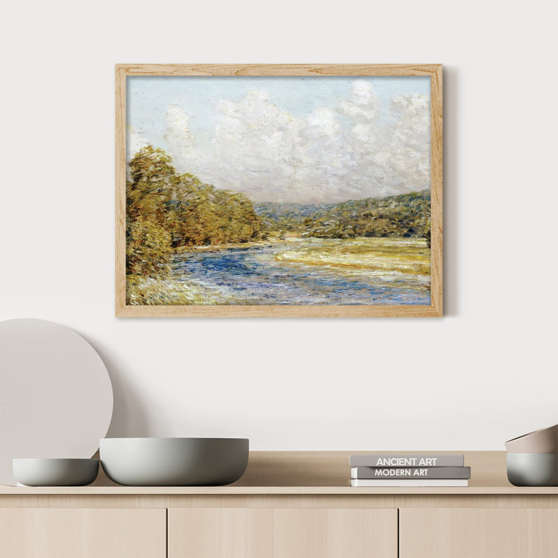 «Pastel Green Mountain River Lake» sur papier, Naturel, H 11 po x l 14 po