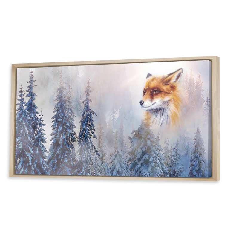 «Mountain Snowy Landscape Fox», impression sur toile, H 8 po x l 12 po x P 1 po, Cadre brun