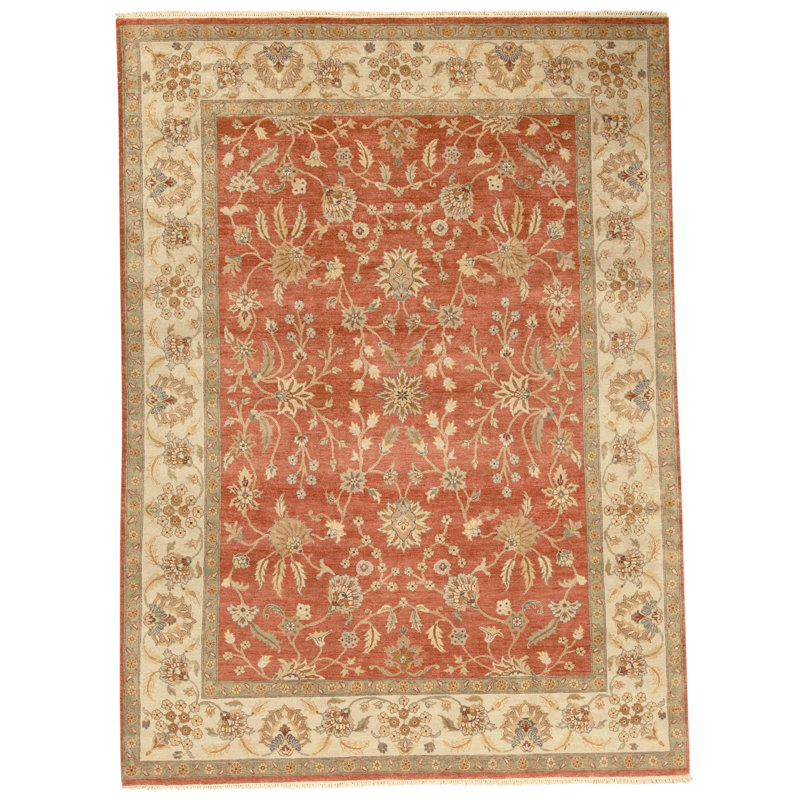 Hand Knotted Wool Oriental Area Rug in Rust And Ivory