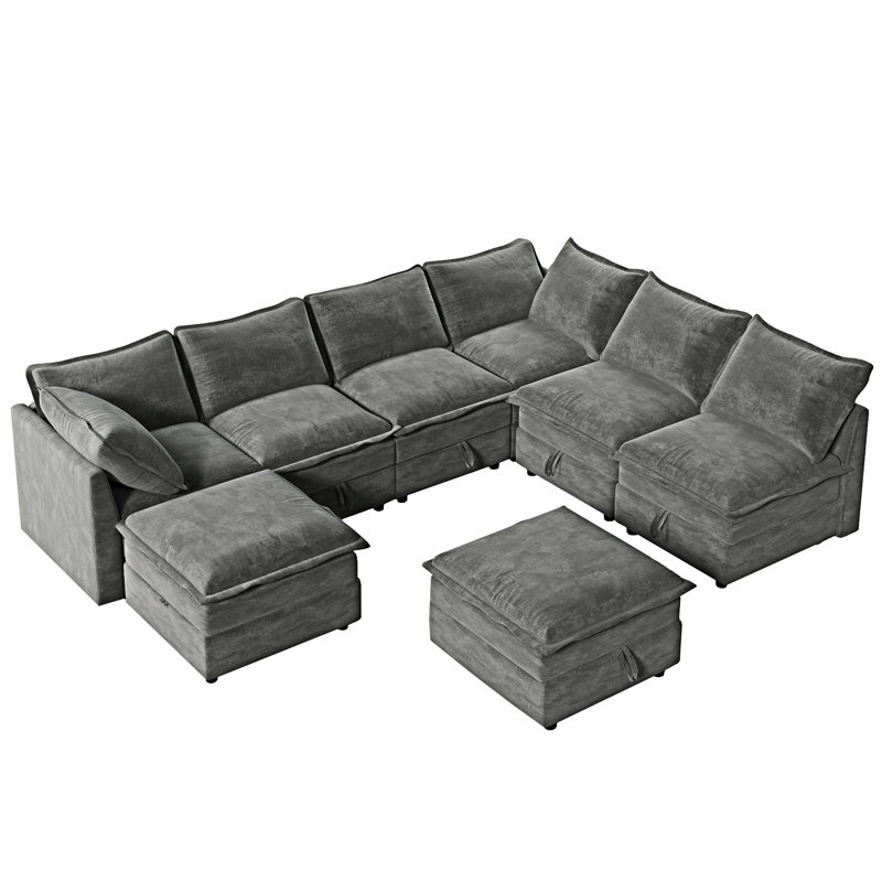Canapé-lit modulaire avec rangement, Polyester gris
