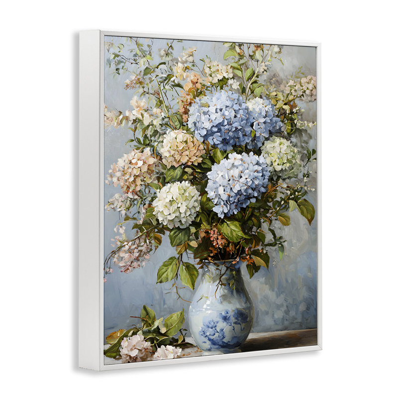 Classic Hydrangeas & Leaves, giclée encadrée, design par Franklyn Gregory, H 14 po x l 11 po