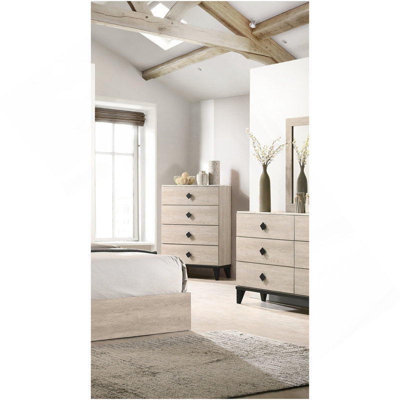 Modern Design Bedroom Furniture 1Pc Cream 4 Drawers Beautiful Chest With Faux Marble Top, Black/Cream