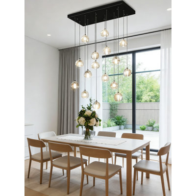 Rectangular Crystal Chandelier With Dimmable LED Lights And Remote Control, Adjustable Hanging Length For High Ceilings, Pre-Wired For Easy Installation