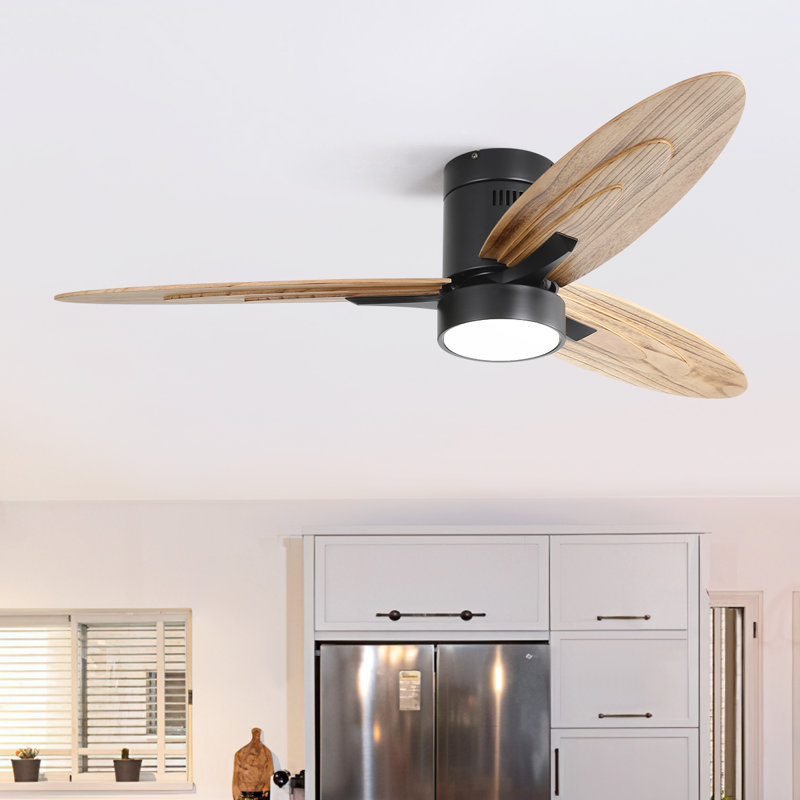 Ventilateur de plafond encastré moderne en bois massif 56 "avec lumière et télécommande