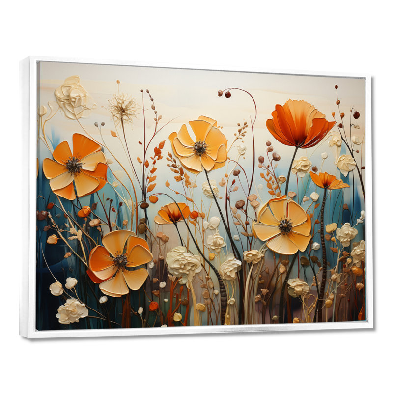 Fleurs oranges saisonnières collage saisonnier II - Fleurs saisonnières murales, H 16 po x l 32 po, Blanc