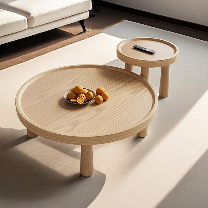 Solid Wood Coffee Table Set Round Cute Design