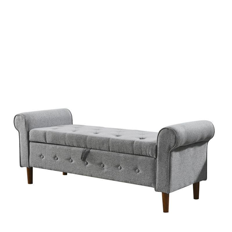 Banc de rangement capitonné à boutons de 62 po pour la chambre à coucher de 62 po, repose-pieds rembourré en tissu moderne, banc de fenêtre, accoudoirs roulés pour chambre à coucher, salon, vestibule 