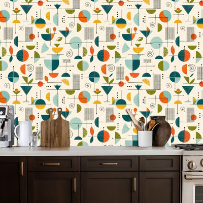 Papier peint auto-adhésif mural rétro auto-adhésif mural pour les armoires de cuisine de chambre à coucher 24 po x 118 po