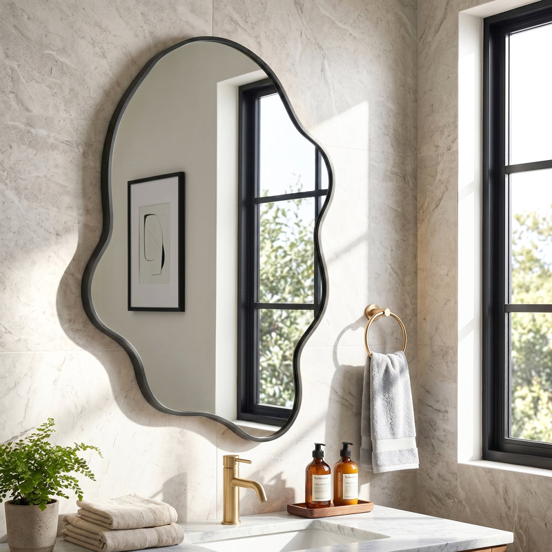 Miroir mural moderne pour salle de bain, 36" x 24", Noir