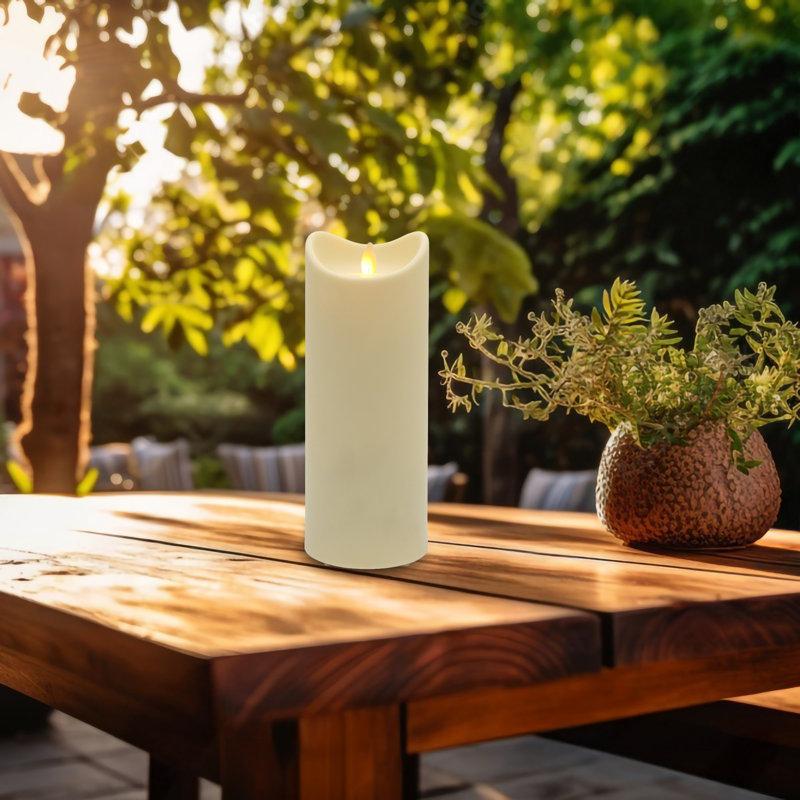 Weather Resistant LED Candle with Flickering Flame, 9" H x 3.5" W x 3.5" D