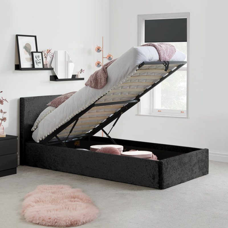 Beckey Upholstered Ottoman Bed, Single (3'), Black
