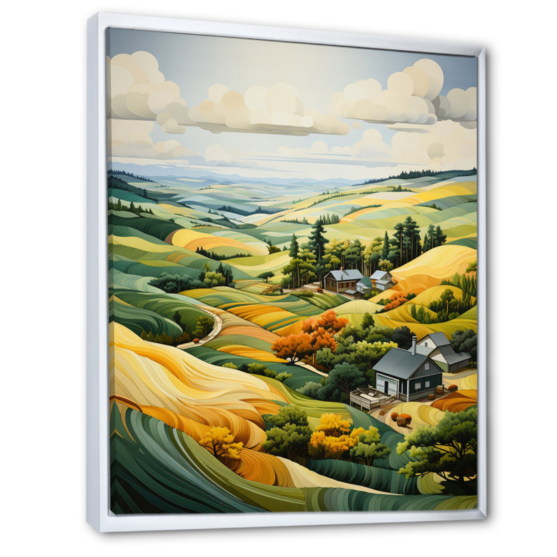 «Callowhill» jaune et vert pastoral «Bold Landscape» - reproduction d'art sur toile, H 20 po x l 12 po x P 1 po