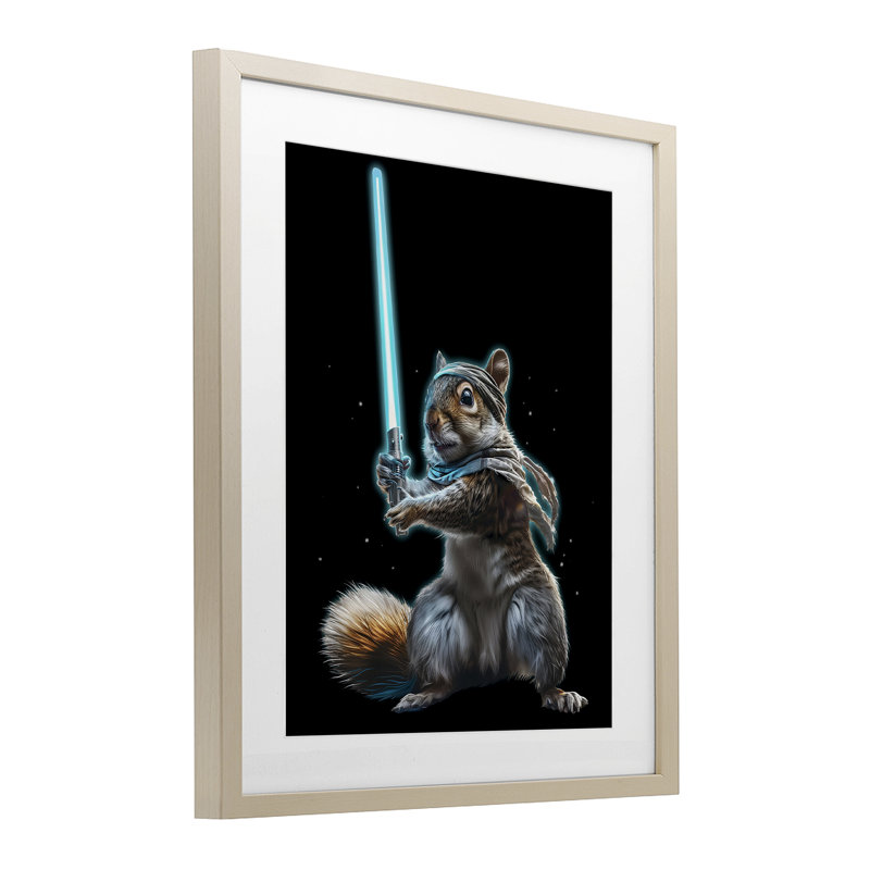 «Feel The Force Squirrel», impression sous verre encadrée, conception par Jim Baldwin, Cadre de récolte en pin