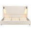 Très grand lit tapissier beige avec tête de lit à oreilles haute, lampe réglable et rembourrage doux, sans sommier tapissier, installation de 40 minutes pour la taille de la chambre à coucher, cadre beige, à oreilles,