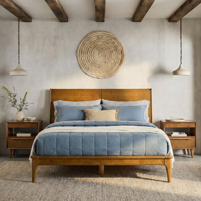 Johannes Mid-Century Modern Platform Bed With Storage Headboard And USB Ports