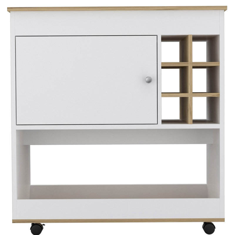 Chariot-bar Camelia, panneau inférieur, six casiers à bouteilles, une armoire - chêne clair / blanc