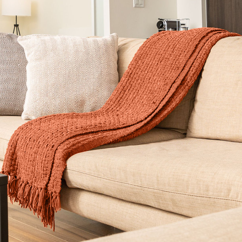 Jeté en chenille façon vannerie, rouille