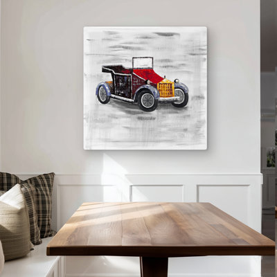 Vintage Car with Sunroof - Red Metal Print for Home Decor