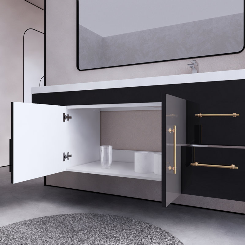Ensemble de meuble-lavabo simple 59,06 "mural, Noir lustré