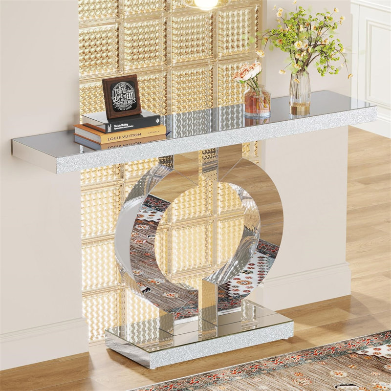 Console à miroir moderne de 43 pouces avec base en forme de O