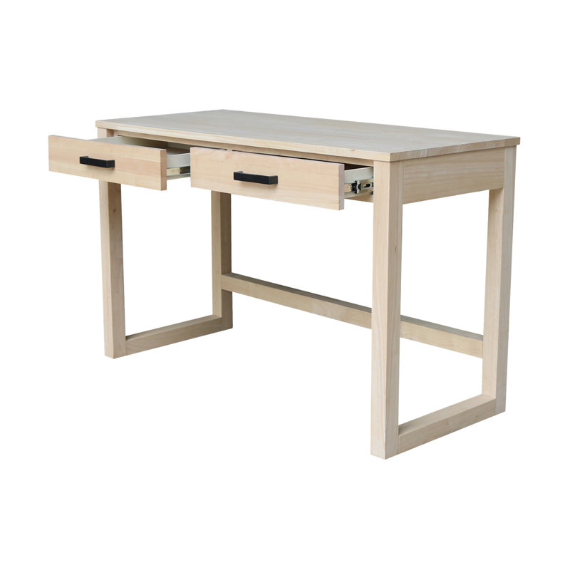 Bureau en bois massif avec deux tiroirs, Sans finition
