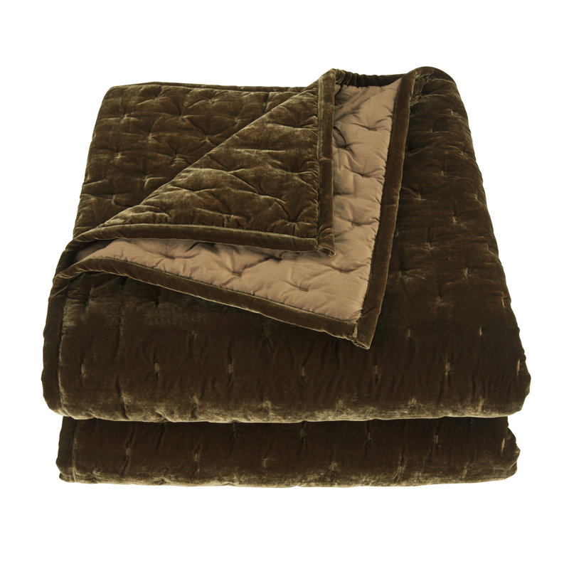 Stella Faux Silk Velvet Classic Chic Modern Rustic Romantic Western 3 Piece Quilt Set, Green Ochre