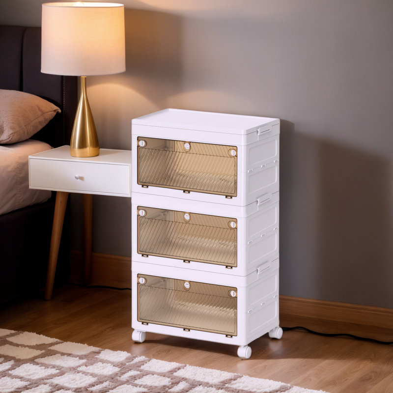 3 Tier Stackable Storage Bins Containers With Wheels For Home Living Room Office Closet