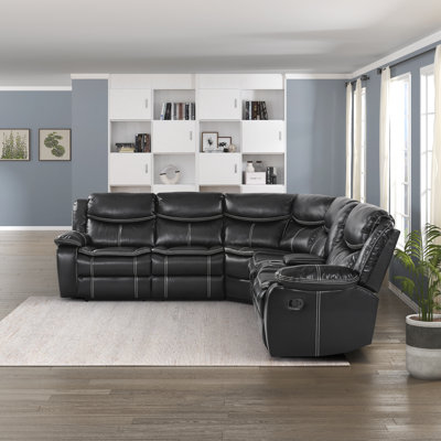 Hanhalyn 105" Traditional Faux Leather 3-Piece Reclining Sectional with Three Manual Reclining Seats, Integrated Center Console with Cup Holders by Latitude Run