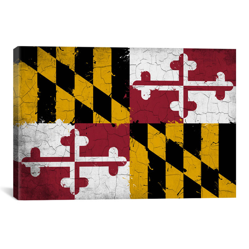 «Maryland Flag», impression grunge sur toile, H 18 po x l 26 po x P 1,5 po, Pas de tapis, Toile tendue