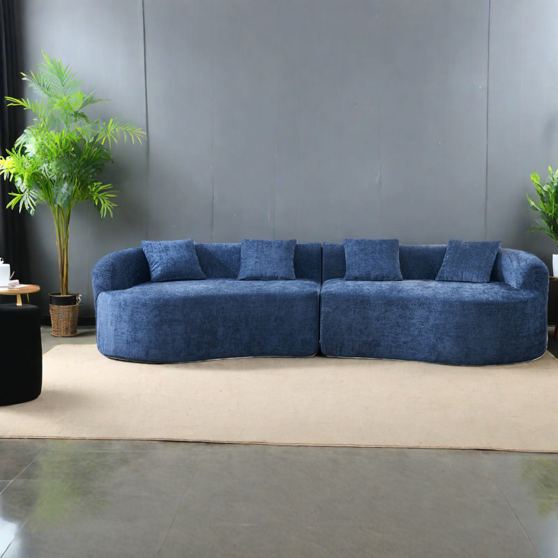 Canapé en chenille bleu peu encombrant, conception moderne en nuage courbé pour le salon