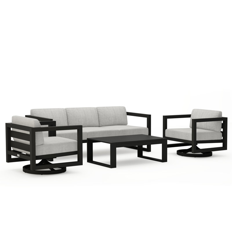 Avion 4 Piece Sofa Set With Swivel, Slate, Cast Silver Sunbrella®