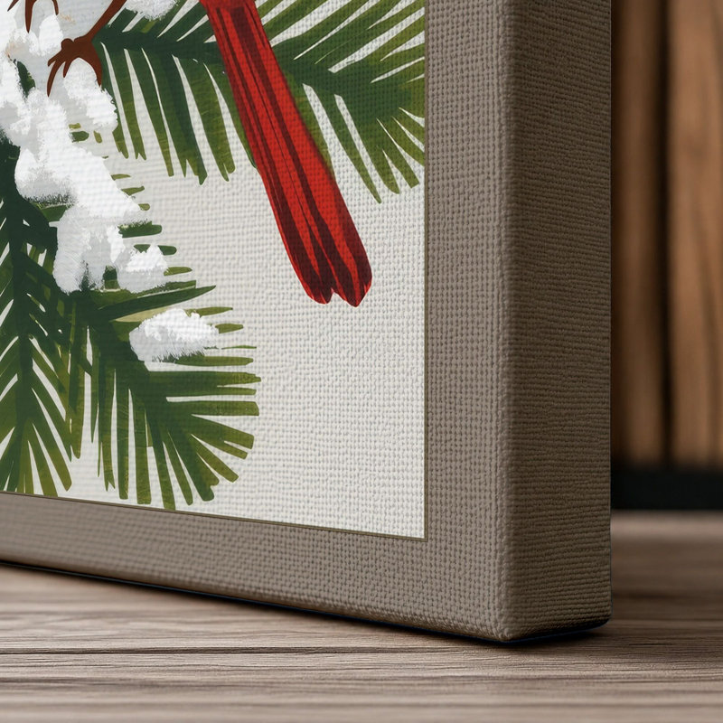 Winter Cardinals Botanical - Wrapped Canvas, 18x12 - 45.7 x 30.5 cm, Taupe Border