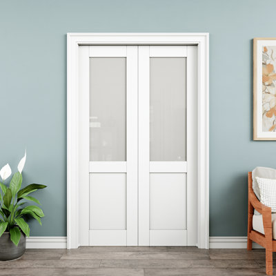 Sliding Closet Door White Pantry Sliding Pocket Door Tempered Frosted Glass With Hardware Kit